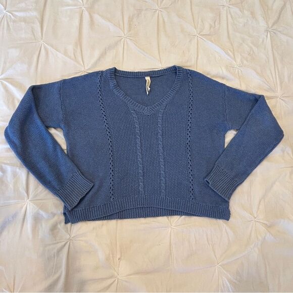 Aeropostale Women's Blue Knit V-Neck Long Sleeves Crop Pullover Sweater Size L/G - Picture 1 of 9
